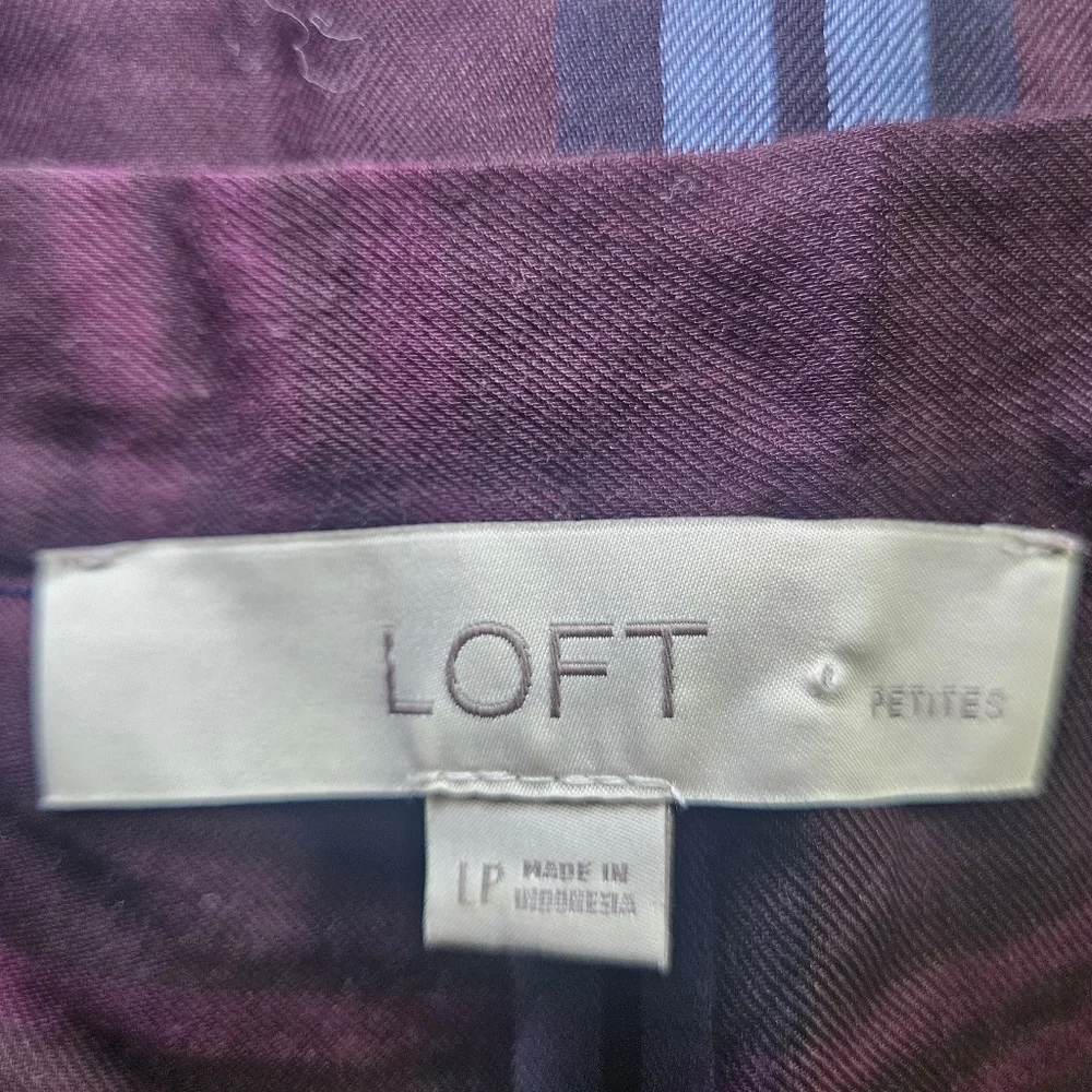 Loft purple blue plaid off the shoulder blouse top Womens Large - Picture 5 of 6